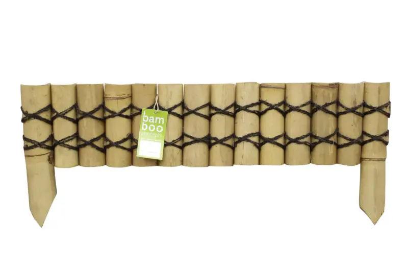 Product image 1 of the product “Rigid bed edging made of yellow-brown bamboo cut in half horizontally, length 90cm, height 20cm, for spiking (ends approx. 35cm) ”